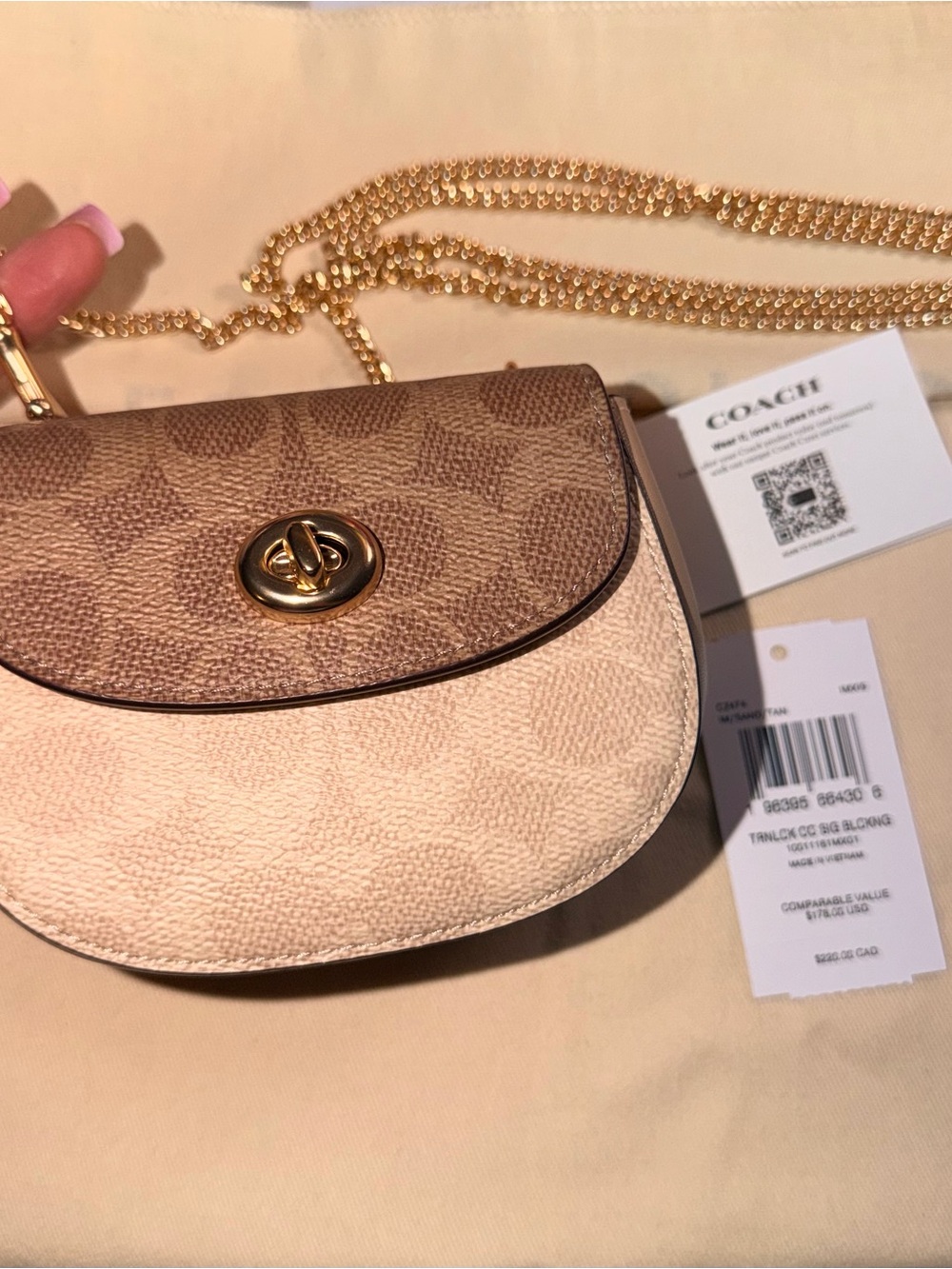 Coach Two-Tone Brown and Beige Signature Turnlock Crossbody